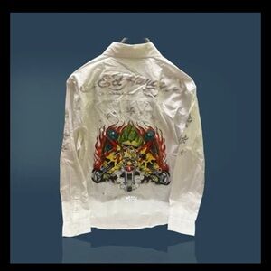Ed Hardy White Shirt with Black Tattoo Graphics
